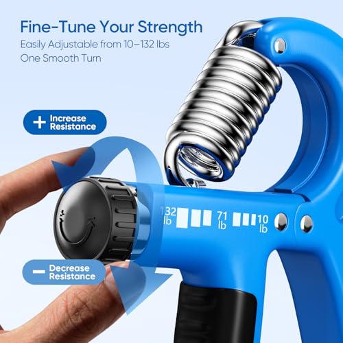 FitBeast Grip Strength Trainer 2 Pack – Adjustable Hand Grip Strengthener for Strength Training & Rehabilitation, 10-132 lbs Resistance Forearm Strengthener, Ideal for Athletes, Rehab, Office - color: Light Blue