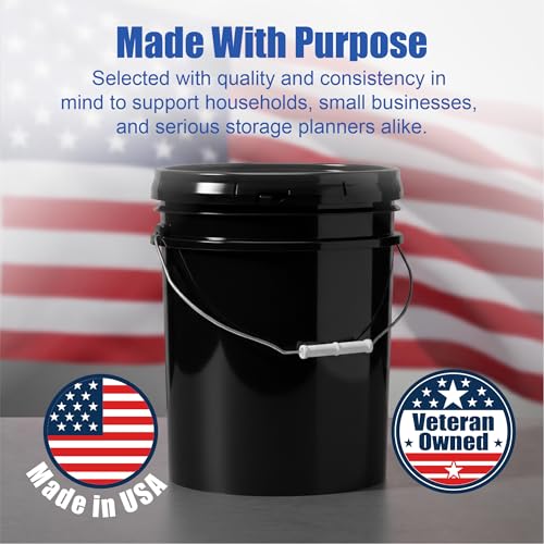 5 Gallon Bucket - Food Grade Bucket with Airtight Gasketed Tear Strip Lid, BPA-Free, Heavy-Duty 90 Mil HDPE Plastic Pail, Bulk Storage, Durable Container, Made in USA - Black, 1 Pack - color: Black, size: 1 Pack