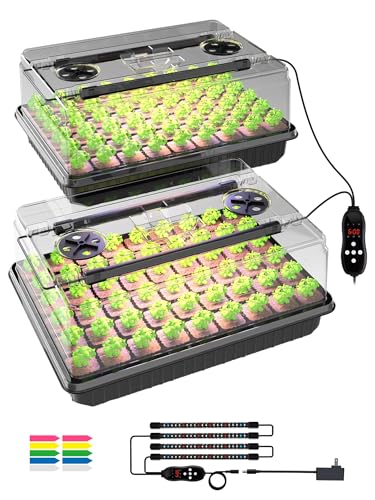 Seed Starter Tray with Full Spectrum Grow Light,54-Cell *2 Pack Seed Starter Kit with Humidity Dome,6-Setting Auto Timer,Adjustable Brightness for Indoor Plant (2-Pack) - style: 2-Pack