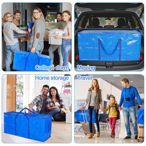 Bigmeta 66 Gallon Extra Large Moving Bags - Heavy Duty Storage Bags with Zipper & Strong Handles, Blue Packing Bag for Moving, Storage, Travel and Camping, College Dorm & Home Supplies, 1 Pcs
