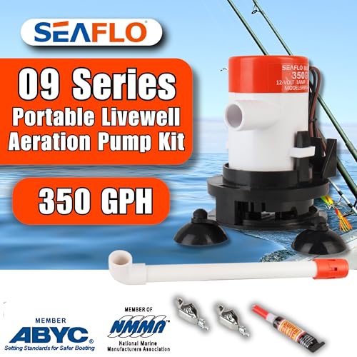 SEAFLO 09 Series Portable Livewell Aeration Pump Kit - 12V, 350 GPH, Submersible, Adjustable Spray Head, Quiet Operation, Corrosion-Resistant, Fresh/Saltwater Use, CE & RoHS Certified, 4-Year Warranty