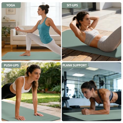 Gruper Yoga Mat Non Slip, Anti-Tear Workout Mat with Carrying Strap and Bag - color: Pale Green