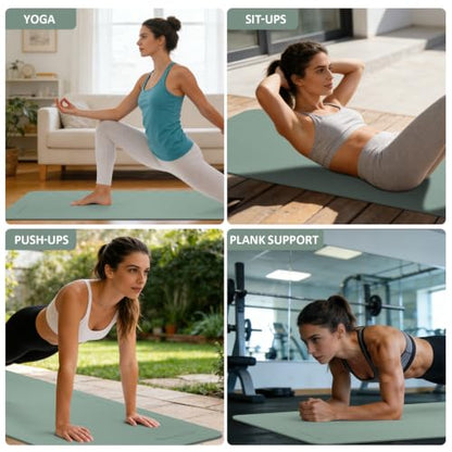Gruper Yoga Mat Non Slip, Anti-Tear Workout Mat with Carrying Strap and Bag - color: Pale Green