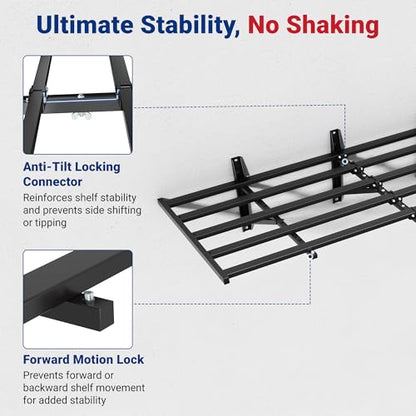 FLEXIMOUNTS 2-Pack 2x6ft Garage Wall Shelving with 8 Hooks, 1200lbs, Black | Heavy Duty Garage Shelving Wall Mounted, Rustproof Finish, Storage for Power Tools, Garden Supplies, Storage Bin, Lite Series - size: 2 pack-2x6 ft