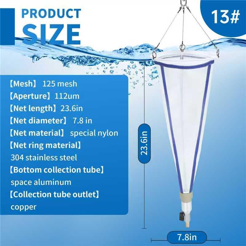 Plankton net; Water Quality Test Freshwater and Marine Aquatic Organisms Collection net; Equipped with 2 PE Bottles, 5 Meters of Cotton Rope (Blue)
