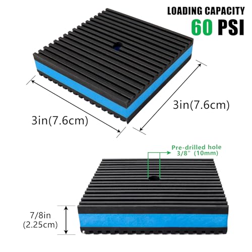 Anti Vibration Pads, 3" × 3" × 7/8" Heavy Duty Ribbed Rubber Anti Vibration Isolation Pads with EVA Center Layer for Air Compressor, Air Conditioner Unit, HVAC, Treadmill - size: 3" × 3" × 7/8"
