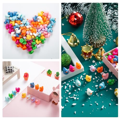 220 Pieces Mini Resin Duck Miniature Figures Micro Fairy Garden Landscape Aquarium Hide and Seek Prank Dollhouse Ornament Potted Plants Cake Decoration DIY Slime Craft Charms for Party Toys