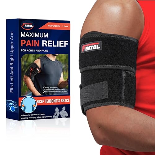 FEATOL Bicep Tendonitis Brace, Upper Arm Compression Sleeve Support Bands - color: Black, size: Small