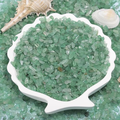 1LB Crystal Chips Stone Crushed Quartz Tumbled 3-5mm Undrilled Mini Irregular Shaped Decorative Rocks for Aquarium Gravel, Fish Tank,Vase Fillers,Succulent Pots (Green Aventurine, 1LB)