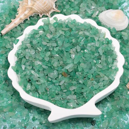 1LB Crystal Chips Stone Crushed Quartz Tumbled 3-5mm Undrilled Mini Irregular Shaped Decorative Rocks for Aquarium Gravel, Fish Tank,Vase Fillers,Succulent Pots (Green Aventurine, 1LB)