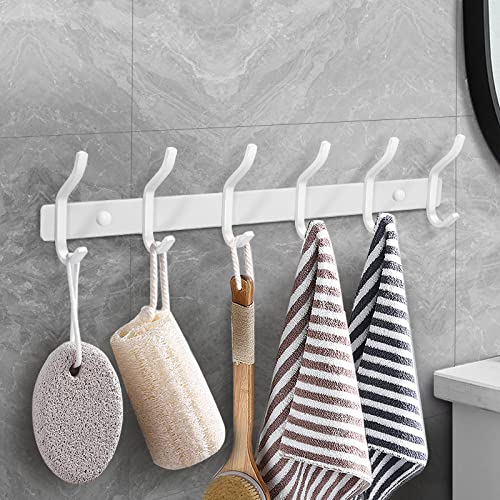 17 Inch Coat Rack Wall Mount with 6 Hooks, White Wall Hook Rack - color: White, size: 6 Hooks
