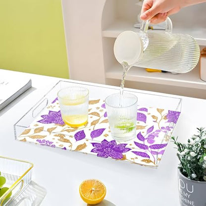 Acrylic Tray Clear Serving Vanity Ottoman Bathroom Coffee Table Countertop Organizer Raised Edge Spill Proof Purple Paisley Goild Leaf - color: Purple Paisley Goild Leaf