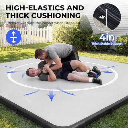 Wrestling Mat Inflatable 8x8/ 10x10 FT Flodable Jiu Jitsu Mats Portable 4” for Home Training, BJJ, MMA, Grappling, Judo, Martial Art, Boxing Indoor Outdoor - size: 10 ft x 10 ft x 4 in