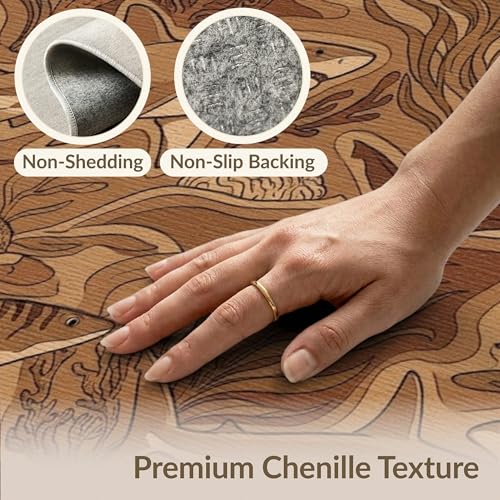 6'x9' Washable Graphic Fish Area Rug, Brown Non-Shedding Pet Friendly Room Rug for Queen Size Bedroom, Under Bed, Master Suite, Foldable Easy Care Carpet | Ref:2067561 - color: Brown/Pattern 23, size: 6' x 9' (Rectangular)