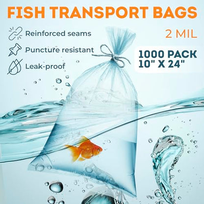 Clear Plastic Fish Bags, 10 x 24 Inch, 2 Mil Poly Bags, Pack of 1000, Unprinted Clear Poly Bag for Aquarium Species Transfer and Transport - style: 10" X 24" / 2 Mil / 1000 Pack