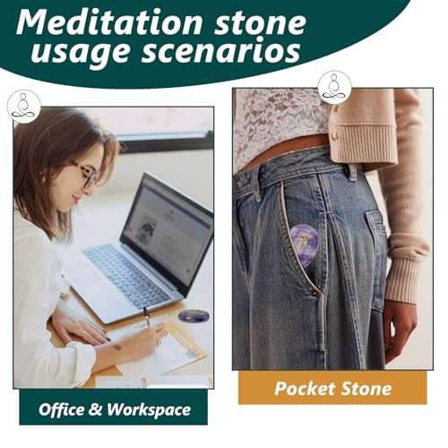 Thumb Worry Stone for Anxiety Amethyst Crystal Healing Crystals, Inspirational Gifts,Meditation Stone,Stones with Inspirational Words - color: Purple