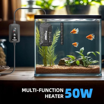 Aquarium Fish Tank Heater: 50W Small Submersible Aquarium Heaters with Adjustable Digital LED Controller Leaving Water Automatic Stop Heating for 5-10 Gallon Betta Turtle Freshwater Saltwater - size: 50W(5-15gallon)