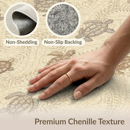 8'x10' Washable Beachy Sea Turtle Large Rug, Beige Non-Shedding Pet Friendly Carpet for King Size Bedroom, Master Suite, Under Bed, Foldable Easy Care Mat | Ref:1955151 - color: Beige/Pattern 21, size: 8' x 10' (Rectangular)