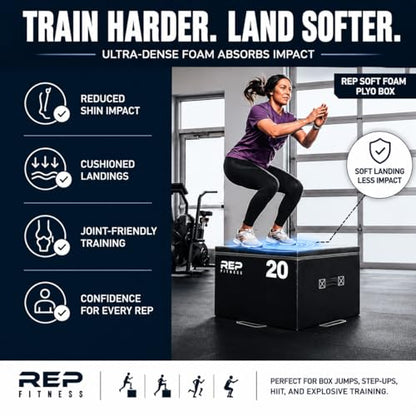 REP Fitness Stackable Soft Foam Plyo Box Set, Adjustable Plyometric Jump Box for Home Gym Workouts, Plyometric Jumping Platform for Exercise, Step Training, HIIT & CrossFit - style: 4", 20" and 24"