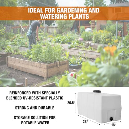 82123919 Horizontal Square Reservoir Water Tank, 50 Gallon, Made in USA, Natural Poly Tank for Non-Flammable Liquids, UV-Resistant, Ideal for Agricultural Use, RV Water Storage, White - size: 50 gallon