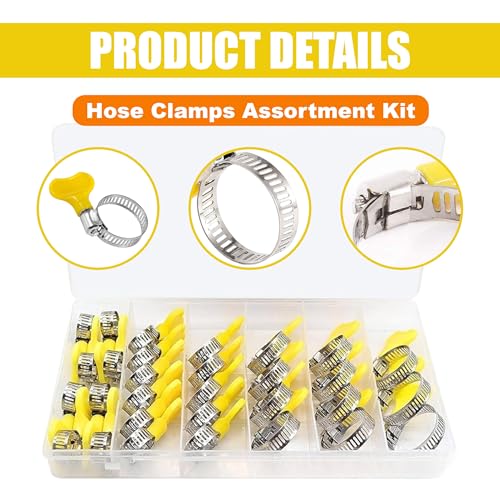 30PCS Stainless Steel Hose Clamps, 5/16"-1-1/8"(8-29mm) Adjustable Thumb Screw Clamp, Key-Type Fuel Line Clamp, Worm Gear Hose Clamps for Automotive, Tube, Plumbing