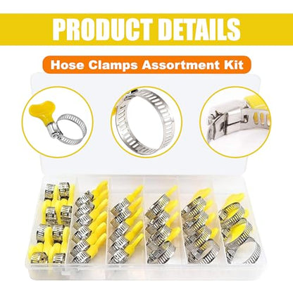 30PCS Stainless Steel Hose Clamps, 5/16"-1-1/8"(8-29mm) Adjustable Thumb Screw Clamp, Key-Type Fuel Line Clamp, Worm Gear Hose Clamps for Automotive, Tube, Plumbing