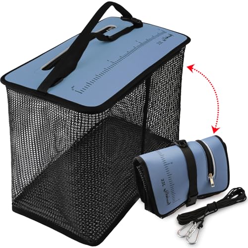 Floating Fishing Basket, Collapsible Fish Basket Portable Fishing Net Quick-Drying Rubber Coated Fishing Bait Storage Cage 3.5-10 Gallons - color: Blue-15.7*9.4*14.9in, size: 10 Gallons