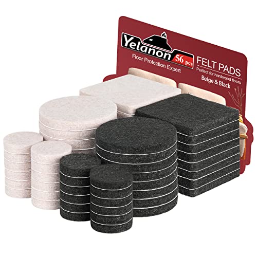 Felt Furniture Pads -56 Pcs(1+2)” Premium Felt Pads for Chair Legs Furniture, Floor Protectors for Hardwood Floors,Beige & Black