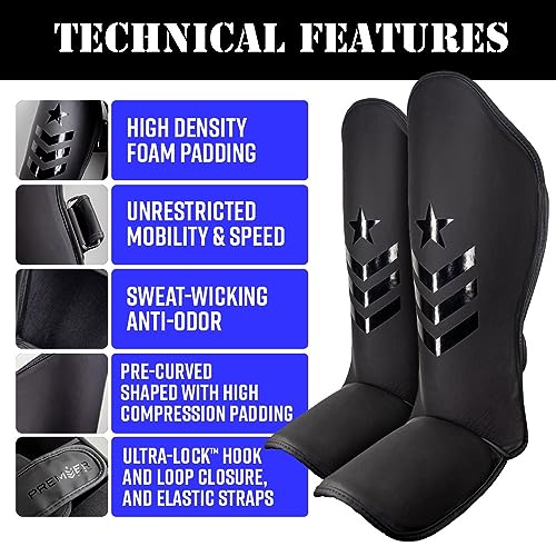 Revgear Premier Deluxe Shin Guard, Durable/Lightweight, MMA, Kickboxing - color: Black/Black, size: X-Small