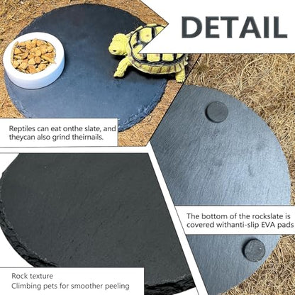 Reptile Basking Platform,7.8IN Tortoise Rock Slate Plate Feeding Food Bowl Dish Turtle Bathing Resting Terrace for Lizard Bearded Dragon Chameleon Gecko Snake Frog Newt - size: 7.8inch(1pcs)