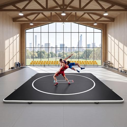 Inflatable Wrestling Mat 13FT x 4IN, PVC Portable Wrestling Mats for Home, 4" Thick Jiu Jitsu Mats with Circles for Wrestling, Martial Arts, Jitsu, BJJ, Boxing, MMA, Judo Indoor Outdoor Use