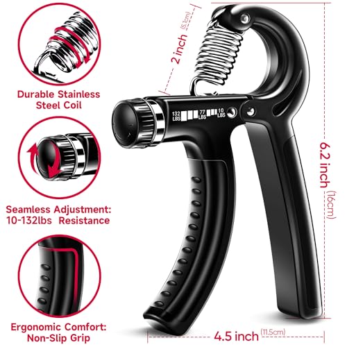 FitBeast Grip Strengthener Forearm Strengthener Hand Grips Strengthener Kit - 5 Pack Adjustable Resistance - color: Black