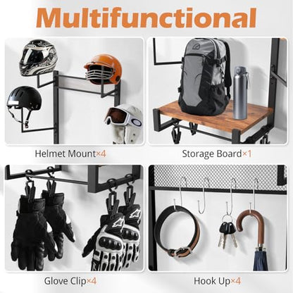 TheElves Motorcycle Helmet Wall Mount Rack with 4 Holders