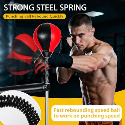 INNOLIFE Boxing Bar with Stand, Adjustable Height Freestanding Punching Bag for Adults, Boxing Training Equipment with Speed Bag for Home Gym, Stress Relief & Fitness, Black & Red