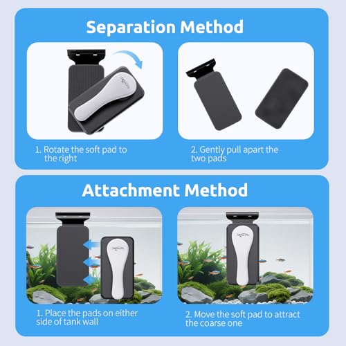 SEAOURA Magnetic Aquarium Cleaner, Dual-Sided Algae Scraper, Floating Anti-Scratch Magnetic Glass Brush for Freshwater & Saltwater Fish Tanks - size: S For 1/3" (8mm) Thick Glass