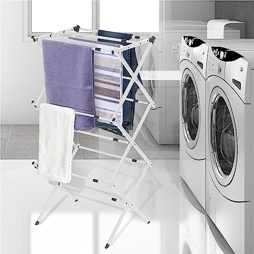 BLACK+DECKER 3 Tier Expandable Collapsing Foldable Laundry Rack for Air Drying Clothing, Space Saving Heavy Duty Lightweight Metal Drying Rack(White) - color: White