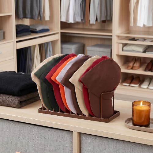 Hat Organizer for Baseball Caps - 2 Pack Hat Stand Holds 20 Caps | Heavy Duyt Hat Rack, Space Saving Hat Holder, No Assembly Required for Tabletop, Closet, Wardrobe, Preserves Hat Shape Brown - color: Brown 2 Pack