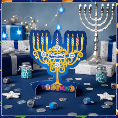 Frienda 48 Set Hanukkah Stickers Craft Kit Chanukah 3D Menorah Sticker Table Decoration Make Your Own Menorah DIY Hanukkah Candles Craft for Classroom Activities Chanukah Party Decoration - style: Hanukkah