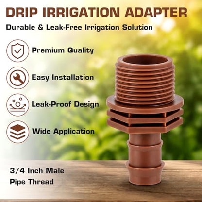 12 Pcs 3/4" Thread to 1/2" Coupling PVC to Drip Irrigation Adapter Fittings, 3/4" Male Pipe Thread(MPT) x 1/2" Barbed Drip Line Coupling Connectors - size: 3/4" Thread to 1/2" Coupling