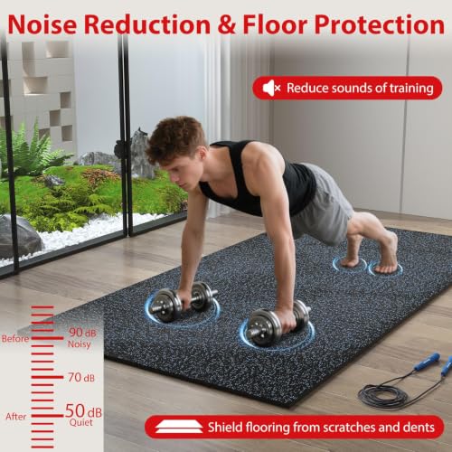 Giantex 36-Pack Interlocking Rubber Gym Floor Mats, 0.4'' Thick 24''x24'' Puzzle Tiles with Border Strips, 144 sq.ft Anti-Slip, Noise-Reducing Flooring for Home Workout Exercise (Black/Blue Speckled) - size: 0.4'' | 36 Tiles | 144 Sq Ft
