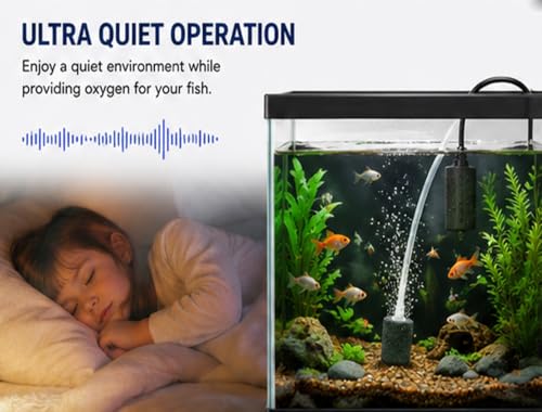 USB Powered Aquarium Air Pump, Portable Fish Tank Oxygen Pump with Air Stone, Black and White, Quiet Operation