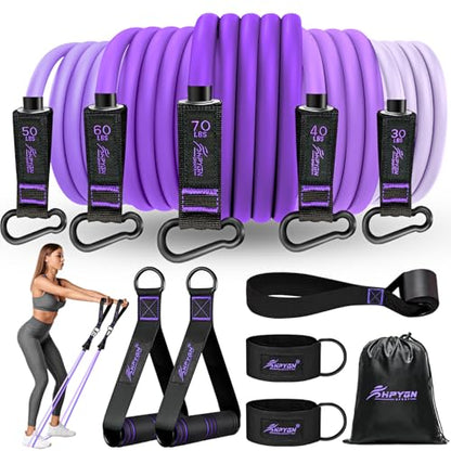HPYGN Resistance Bands with Handles, 150 lb Exercise Bands for Home Workout - color: purple, style: 250LBS