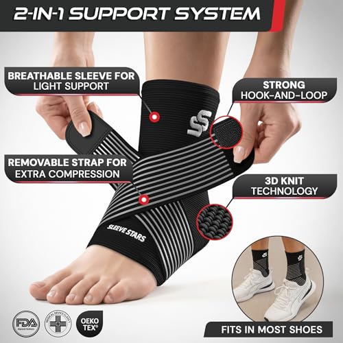 Sleeve Stars Ankle Brace Men & Women Support (Single/S:9"-10"/Black) - color: Black, size: Small