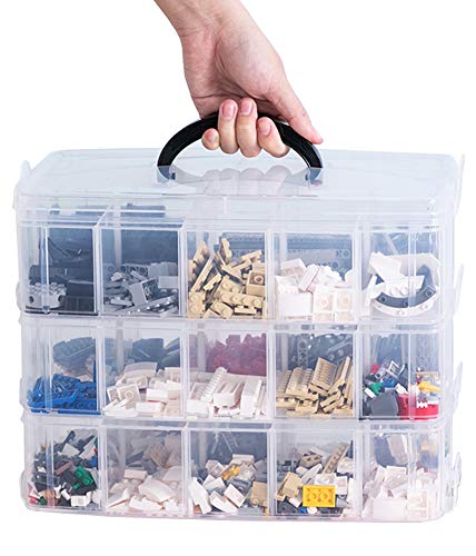 Sooyee 3-Layer Things & Crafts Storage Box with 30 Adjustable Compartments for Organizing Washi Tape, Embroidery Accessories, Threads Bobbins, Kids Toy, Nail Polish, Jewelry - Large