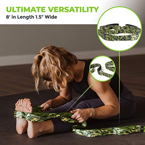 Stretching Strap for Physical Therapy, 12 Multi-Loop Stretch Strap 1.5" W x 8' L, Neoprene Handles, Physical Therapy Equipment, Yoga Straps for Stretching, Leg Stretcher. - color: Camo