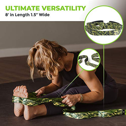 Stretching Strap for Physical Therapy, 12 Multi-Loop Stretch Strap 1.5" W x 8' L, Neoprene Handles, Physical Therapy Equipment, Yoga Straps for Stretching, Leg Stretcher. - color: Camo