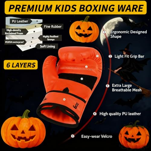 Boxing Gloves for Kids & Toddler & Youth - color: Pumpkin, size: 6oz