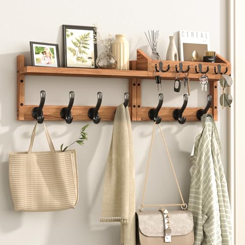 Evermagin 29" Coat Rack Wall Mount with Shelf & 11 Hooks, Entryway, Brown - color: Brown, size: 29 inch
