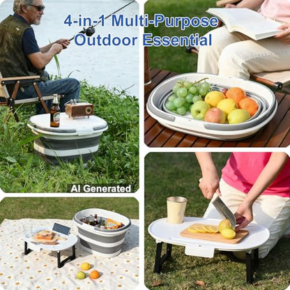 Collapsible Bucket with Multi-Function Lid, 4.2 Gallon (16L) 4-in-1 Foldable Bucket for Camping, Fishing, Car Wash, Foot Soak & Toy Storage, Portable Space Saving Bucket