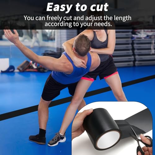 2 Rolls Wrestling Mat Tape, Each 4 in x 108 ft, 7 Mil PVC, Black